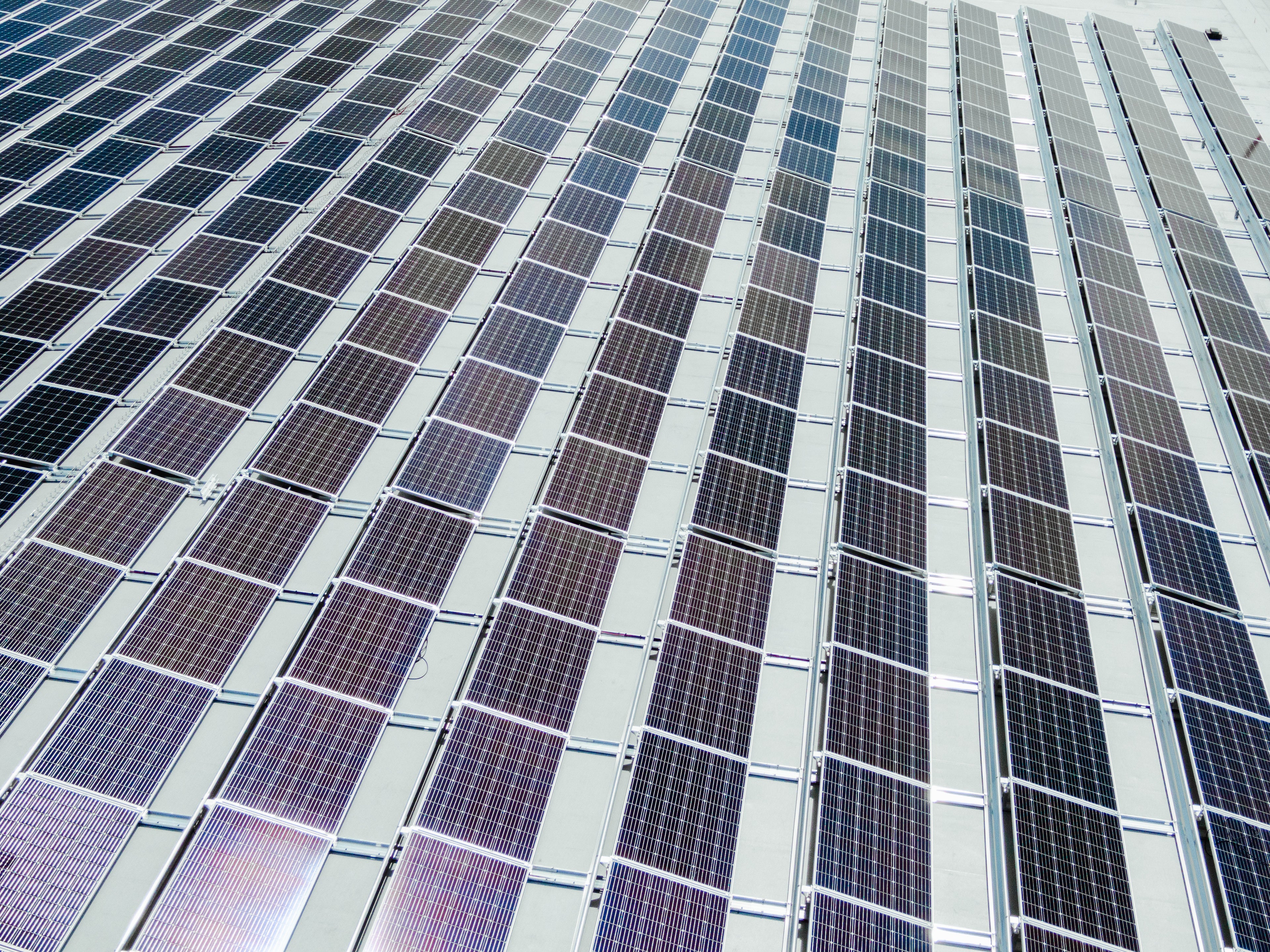 Row of solar panels on a building